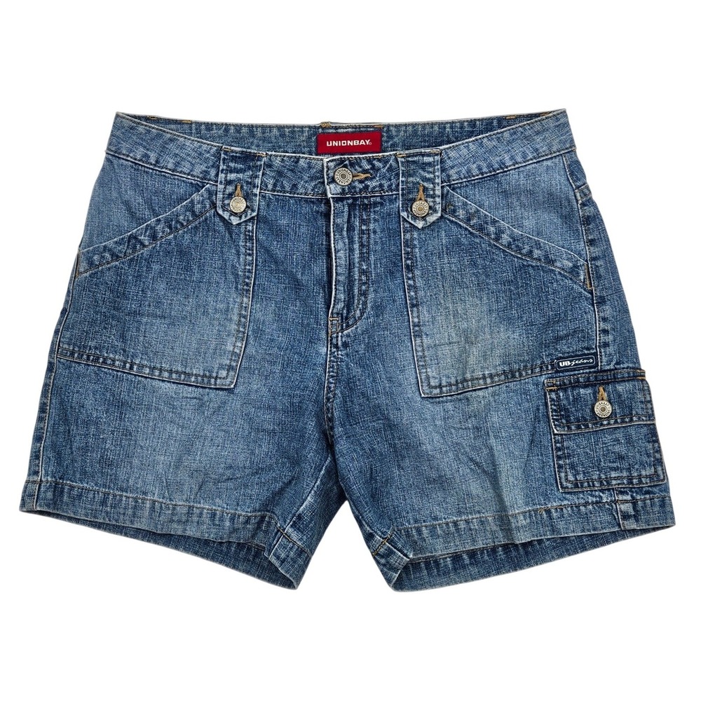 Unionbay Womens Blue Denim Cargo Shorts Size 9 Medium Wash Cotton JB41229